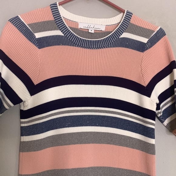 Callahan Multicolor Striped Ribbed Knit short sleeve Casual Dress pink medium - Picture 4 of 7
